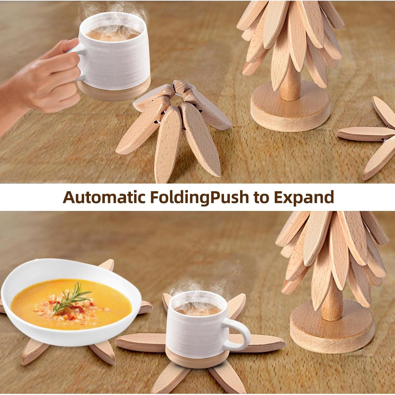 Trivetes de Madera LECHUAN 20 cm - Juego de 4 Soportes para Platos Calientes