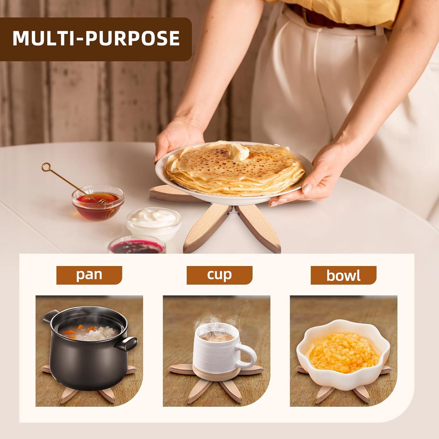 Trivetes de Madera LECHUAN 20 cm - Juego de 4 Soportes para Platos Calientes