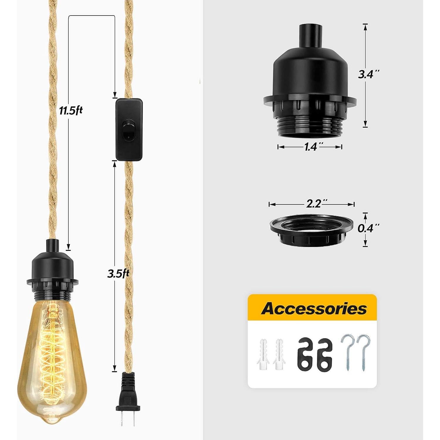 Cordón de luz colgante enchufable LYOOWNG 4.57 m E26/E27