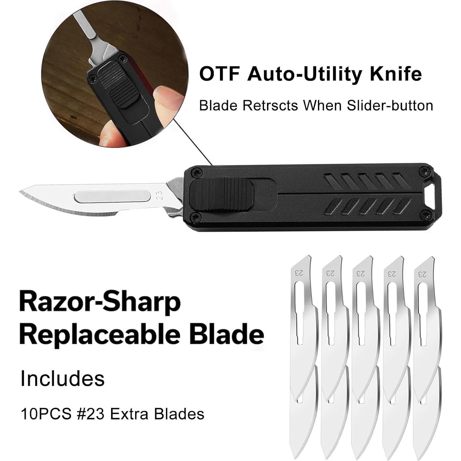 Cuchillo Utility Retráctil Automático Caressolove 11cm Negro