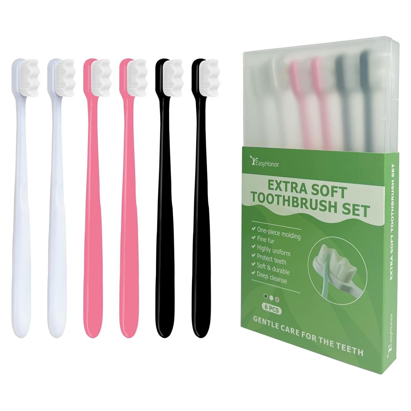 Cepillo de Dientes Extra Suave EasyHonor - 6 Unidades para Encías Sensibles