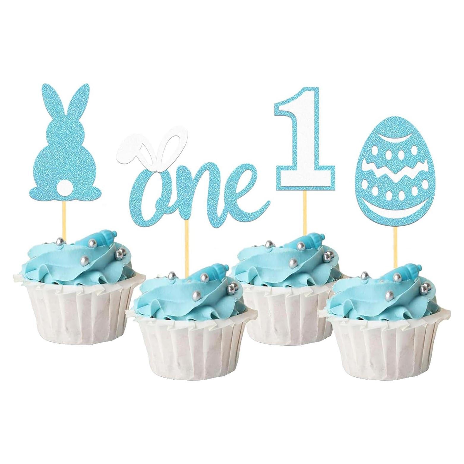 24 Toppers de Cupcake de Cumpleaños 1er de Pascua Azul
