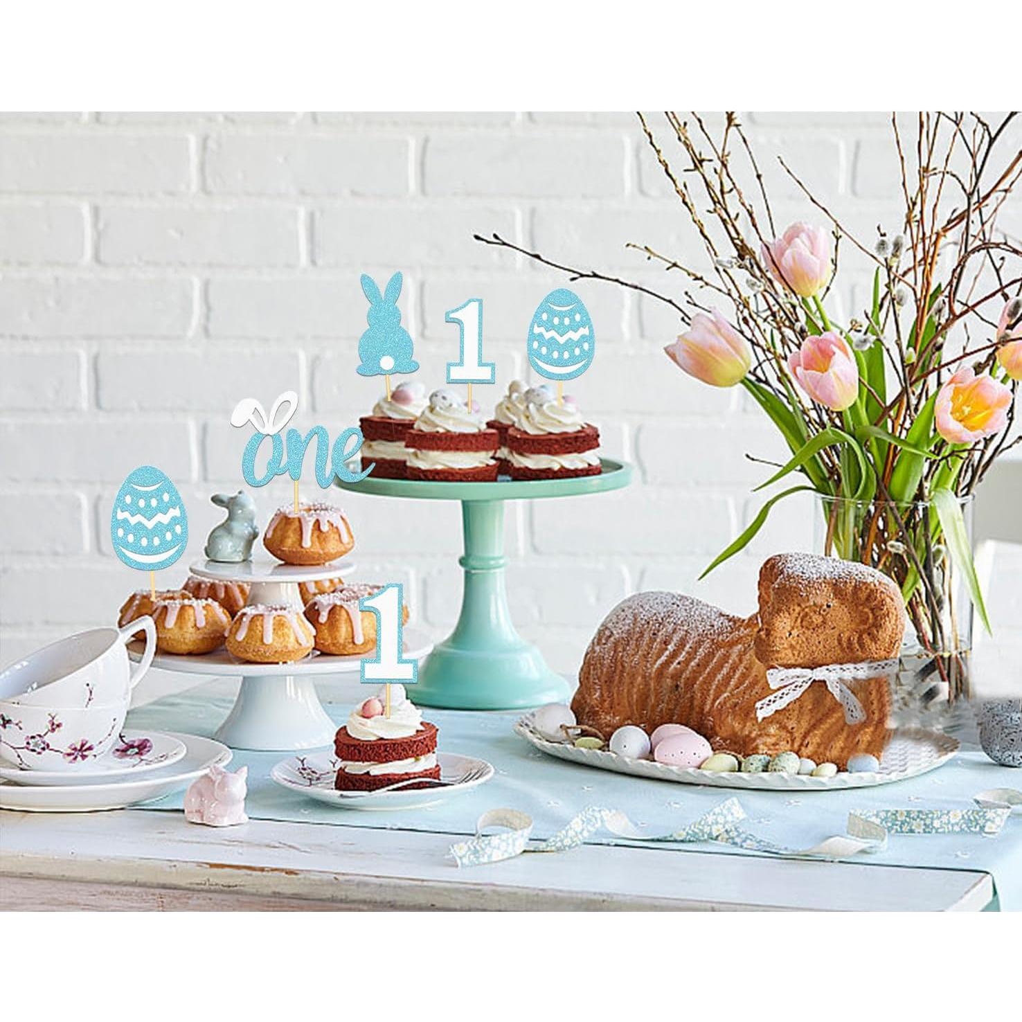 24 Toppers de Cupcake de Cumpleaños 1er de Pascua Azul