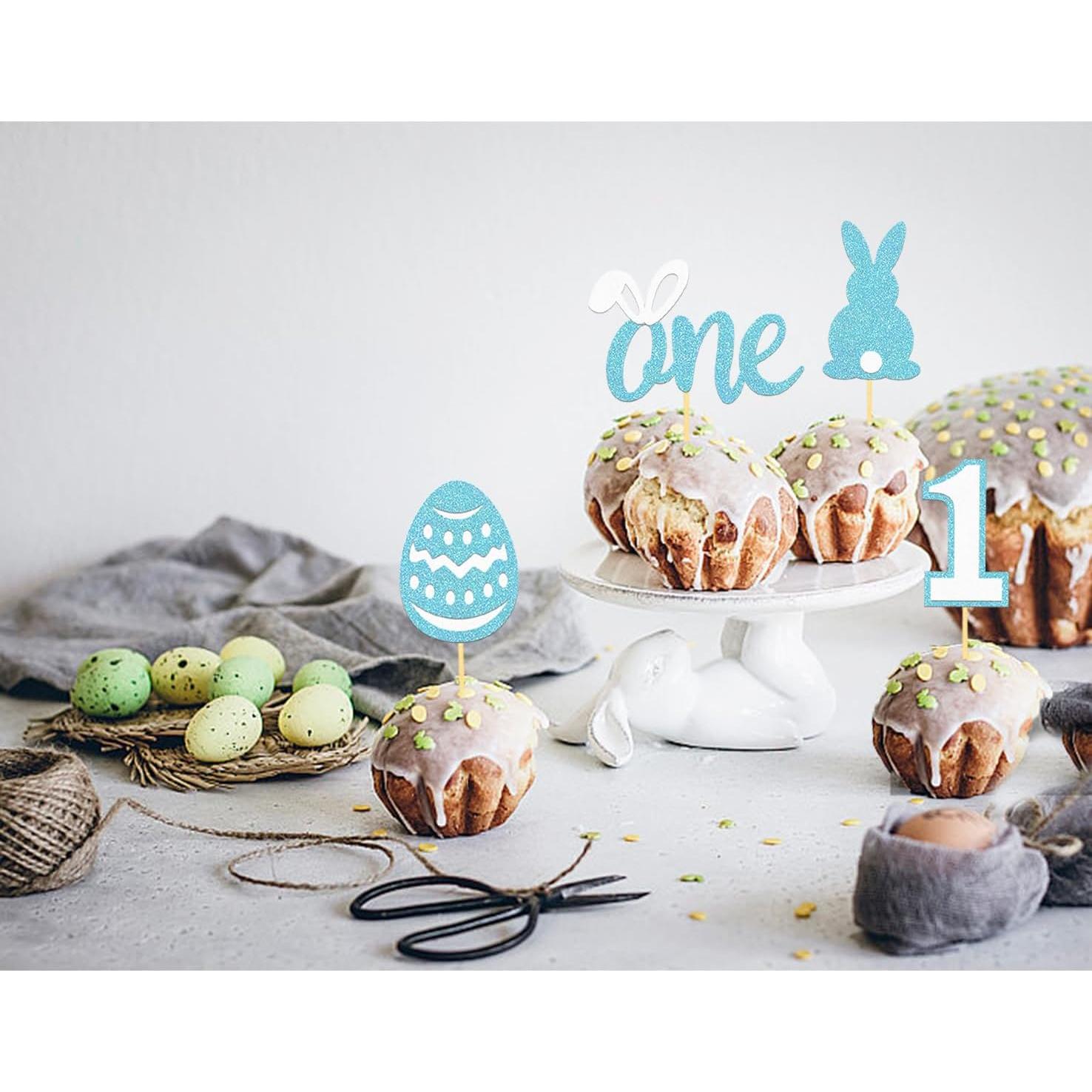 24 Toppers de Cupcake de Cumpleaños 1er de Pascua Azul
