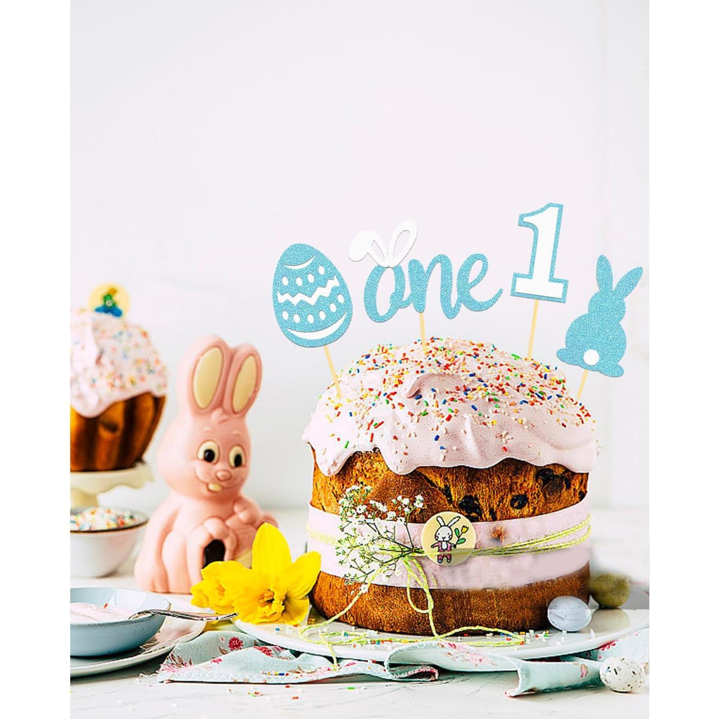 24 Toppers de Cupcake de Cumpleaños 1er de Pascua Azul