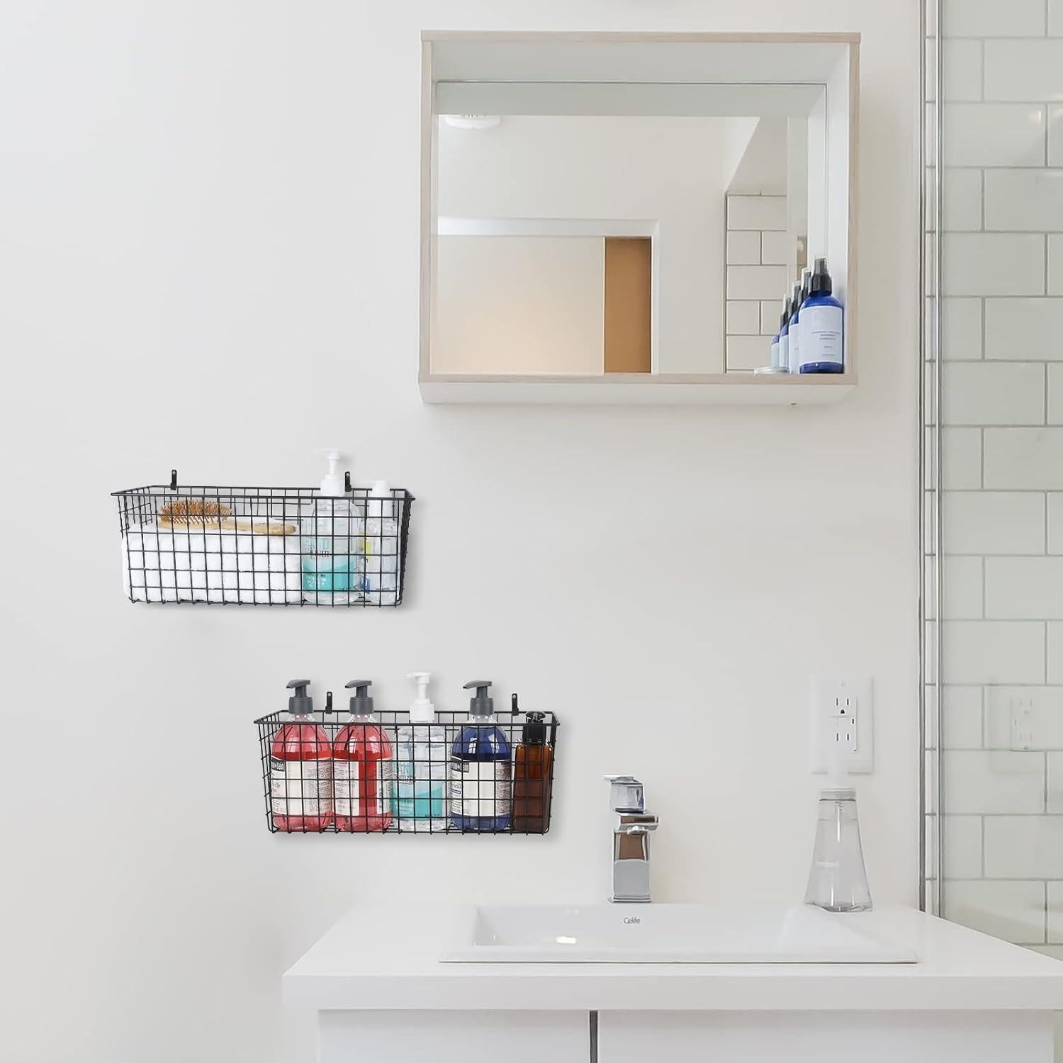 2 Cestas Colgantes de Alambre KINLINK Negros 37x14x14 cm