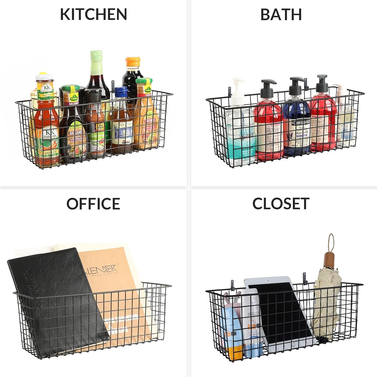 2 Cestas Colgantes de Alambre KINLINK Negros 37x14x14 cm