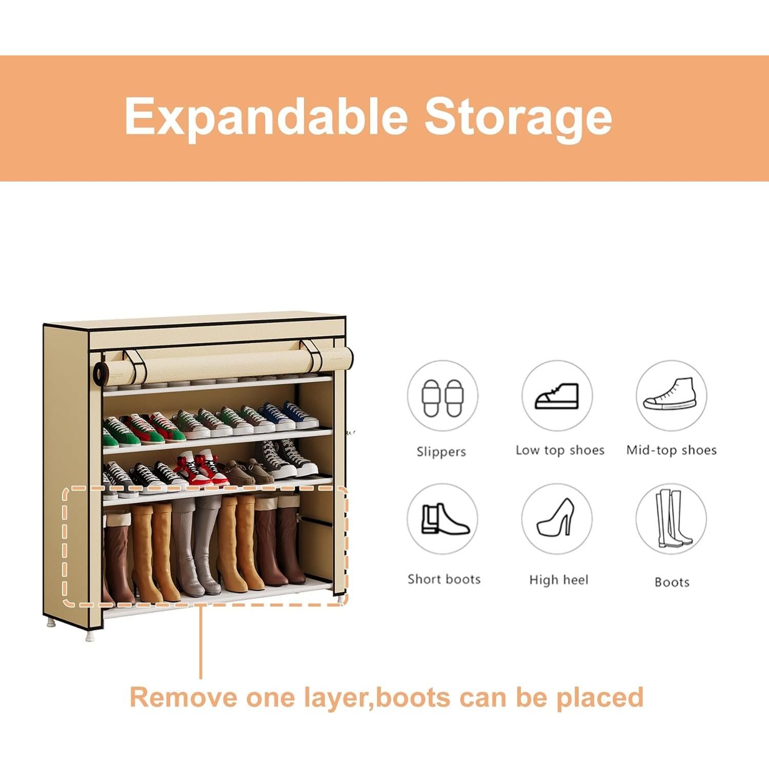 Organizador de Zapatos Calmootey 5 Niveles Beige 25 Pares