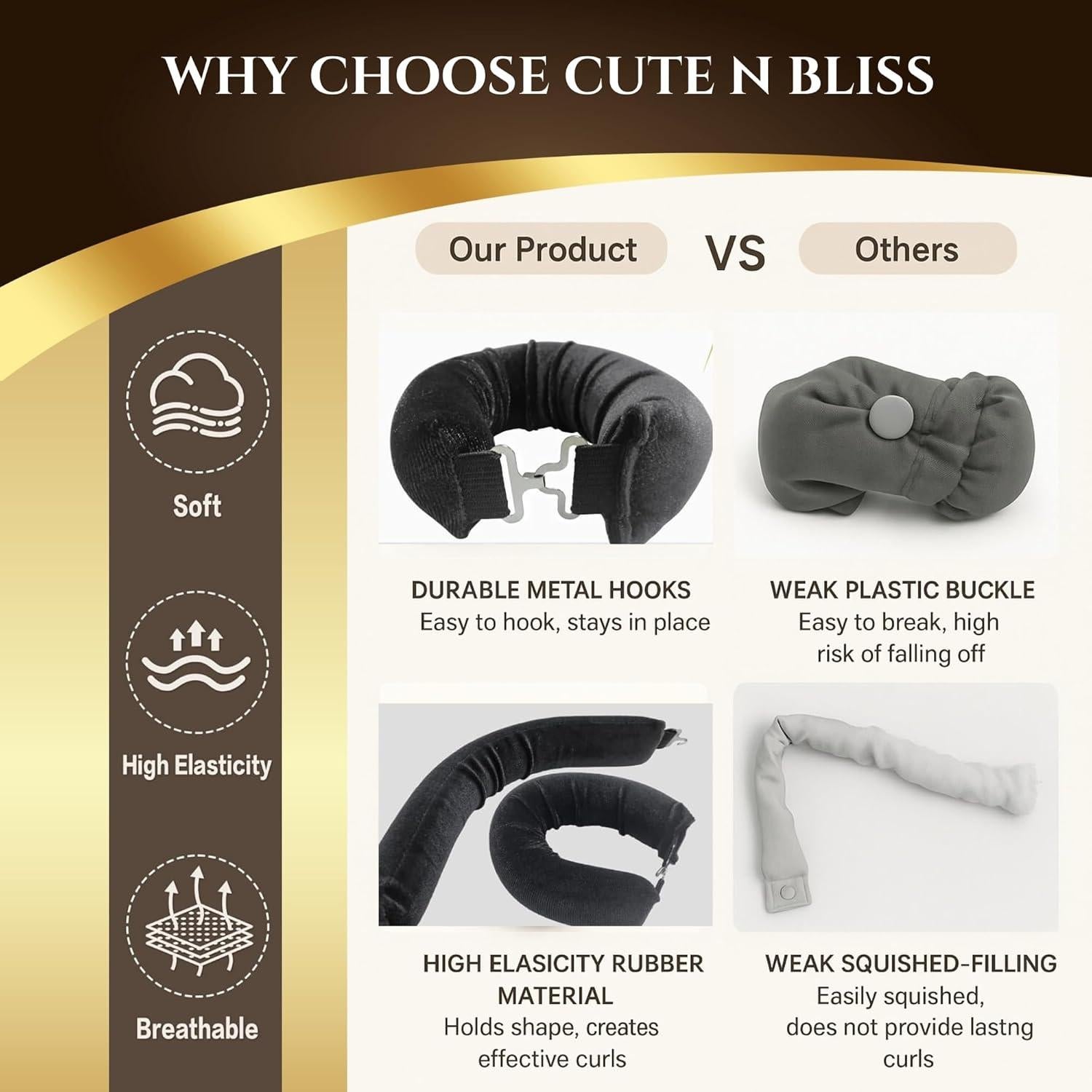 Rizadores de Cabello Sin Calor Cute N Bliss - 4 PZS con Bufanda