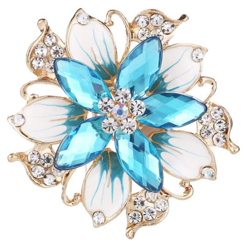 Broche Floral de Cristal Azul HSQYJ - 5.6 cm, Elegante y Brillante