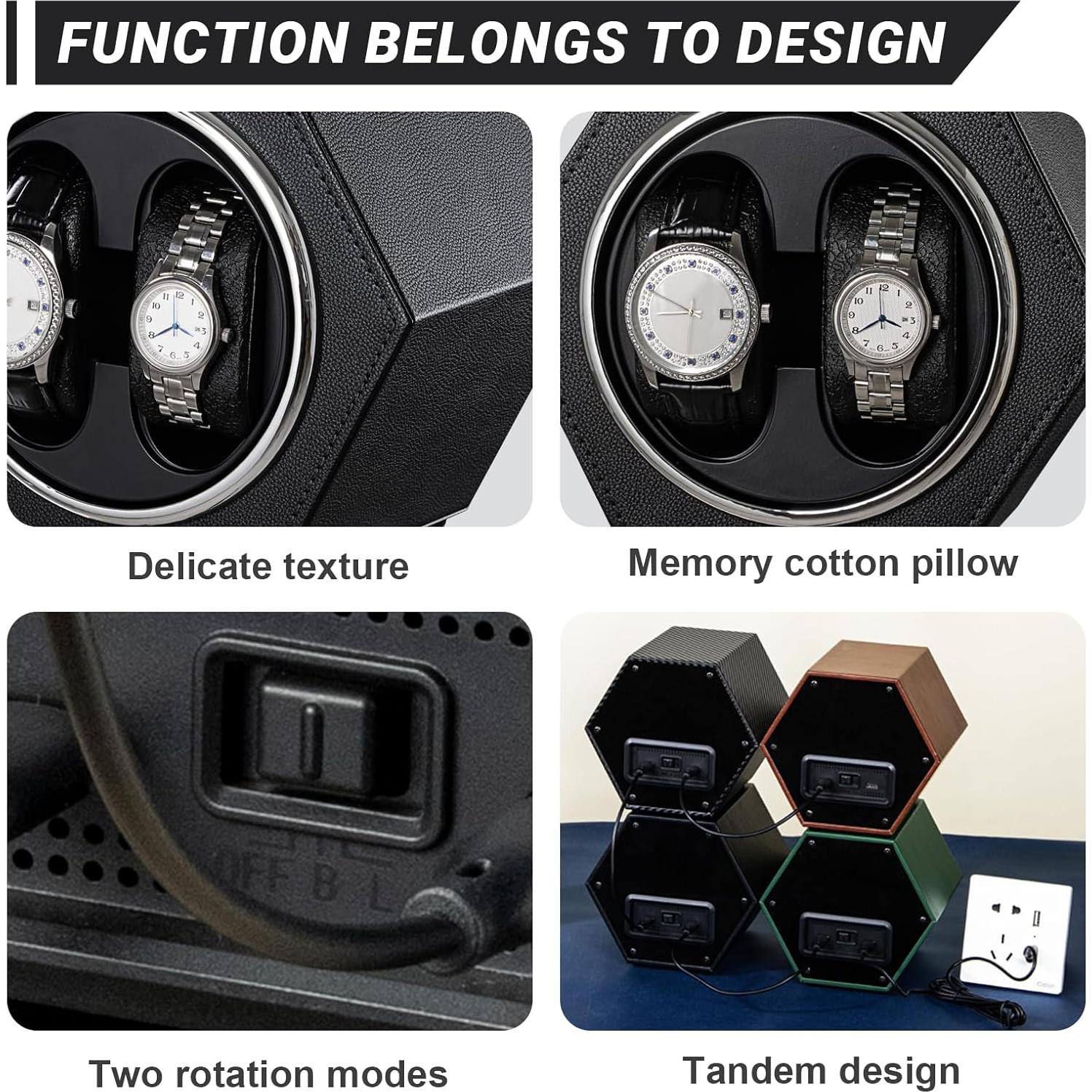 Enrollador de Reloj Automático LINGFANSTORE Cuero Negro