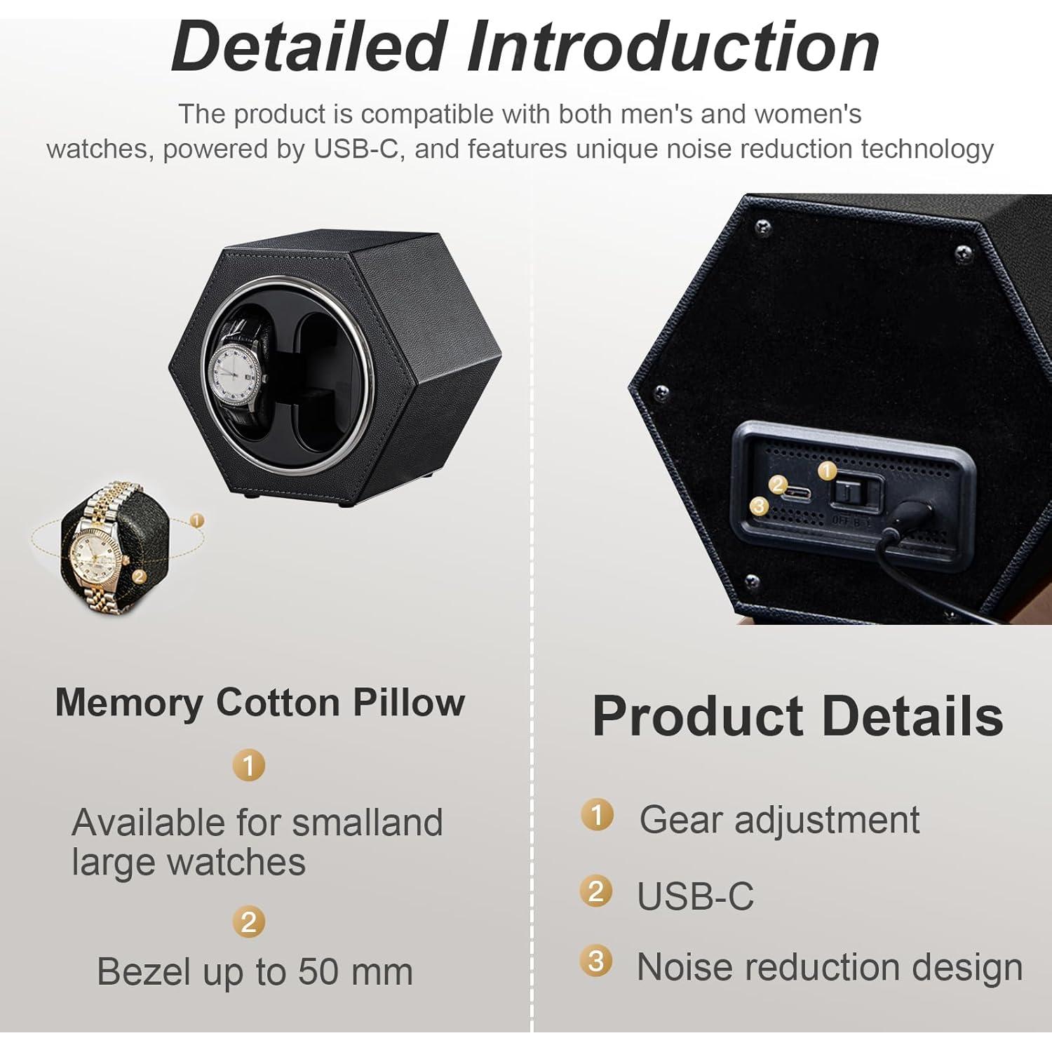 Enrollador de Reloj Automático LINGFANSTORE Cuero Negro