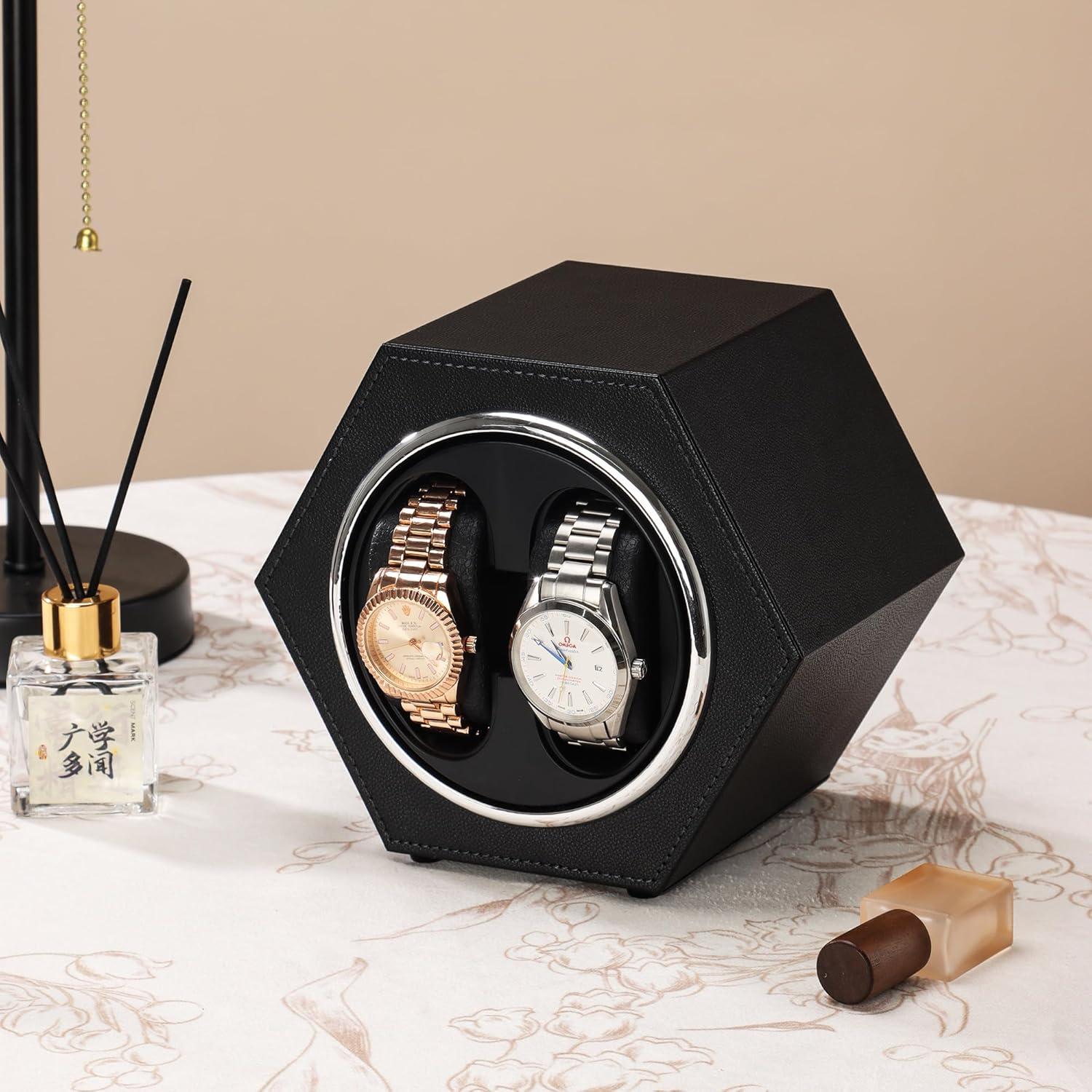Enrollador de Reloj Automático LINGFANSTORE Cuero Negro