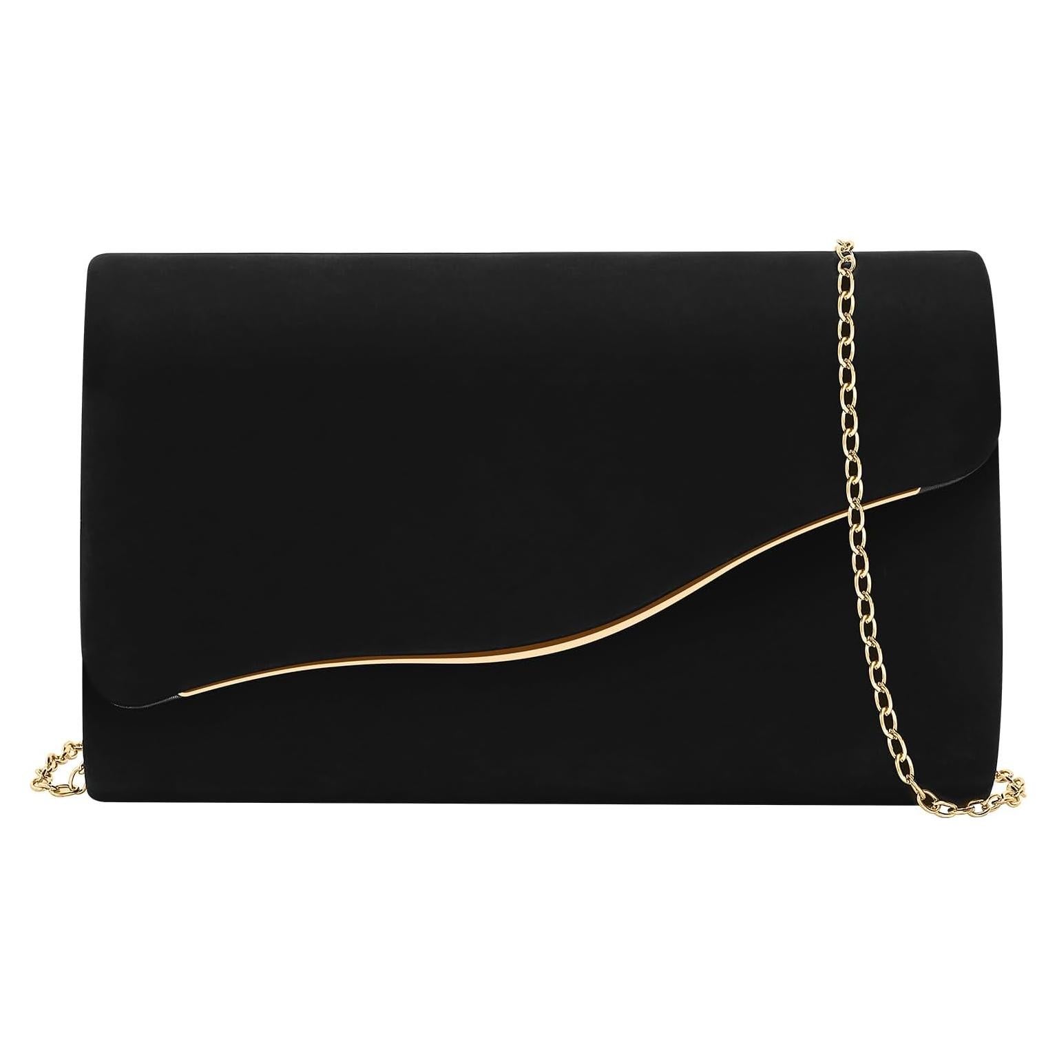 Bolso Clutch de Noche CurvChic Negro Ante Sintético 21.6x12.7cm