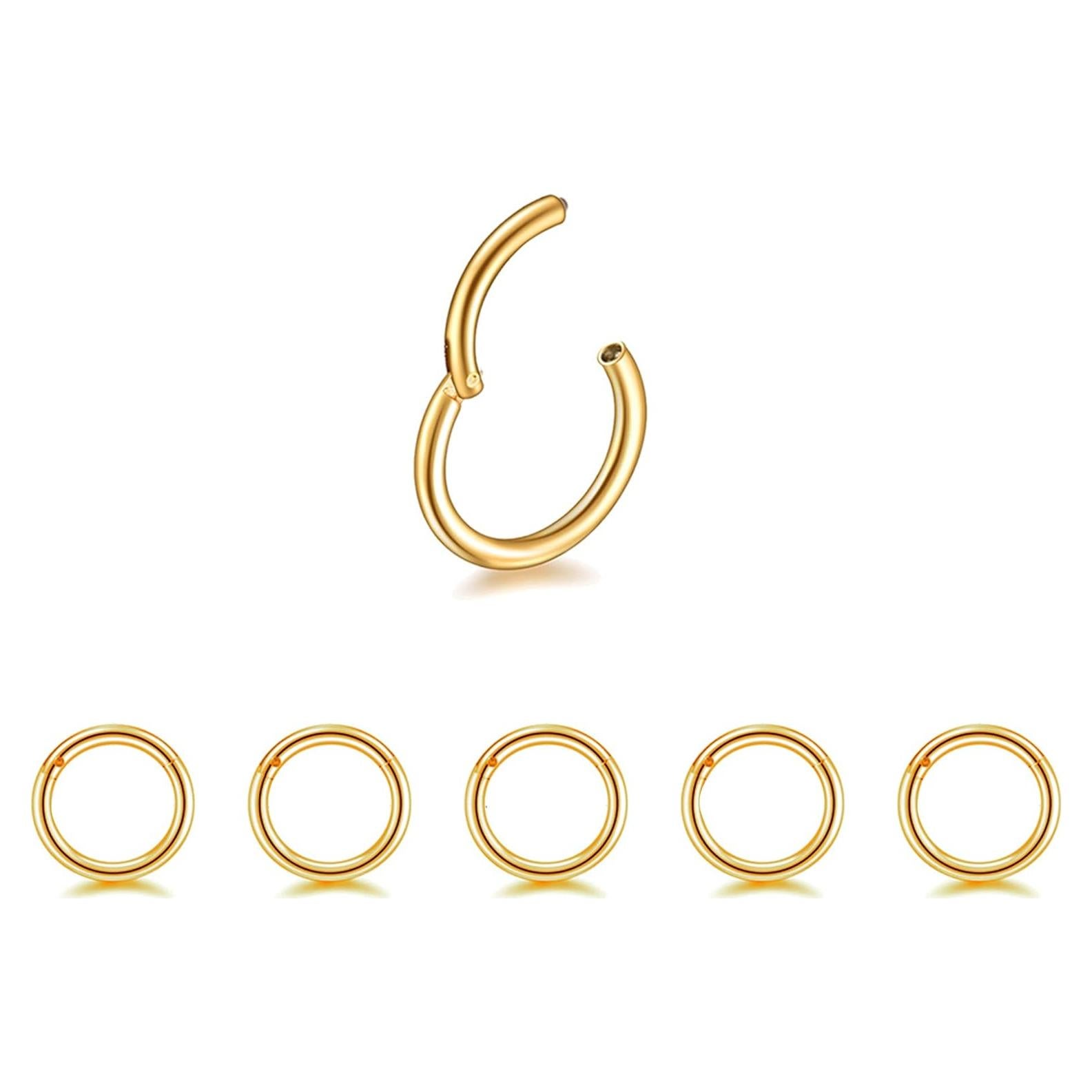 5 Aros de Nariz HQLA Acero Quirúrgico 16G 6mm Oro