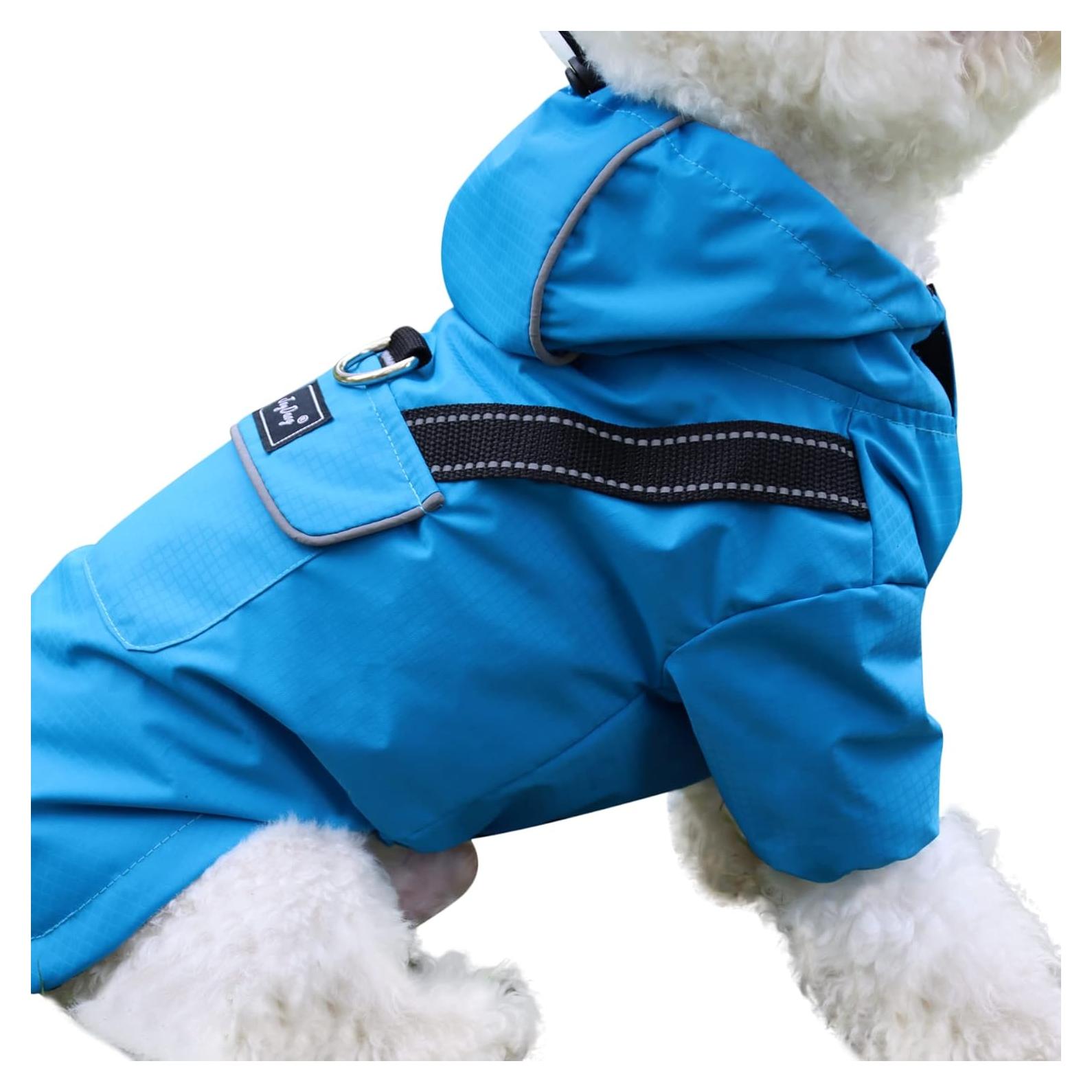 Impermeable para Perros JoyDaog XS Azul con Capucha y Bolsillos