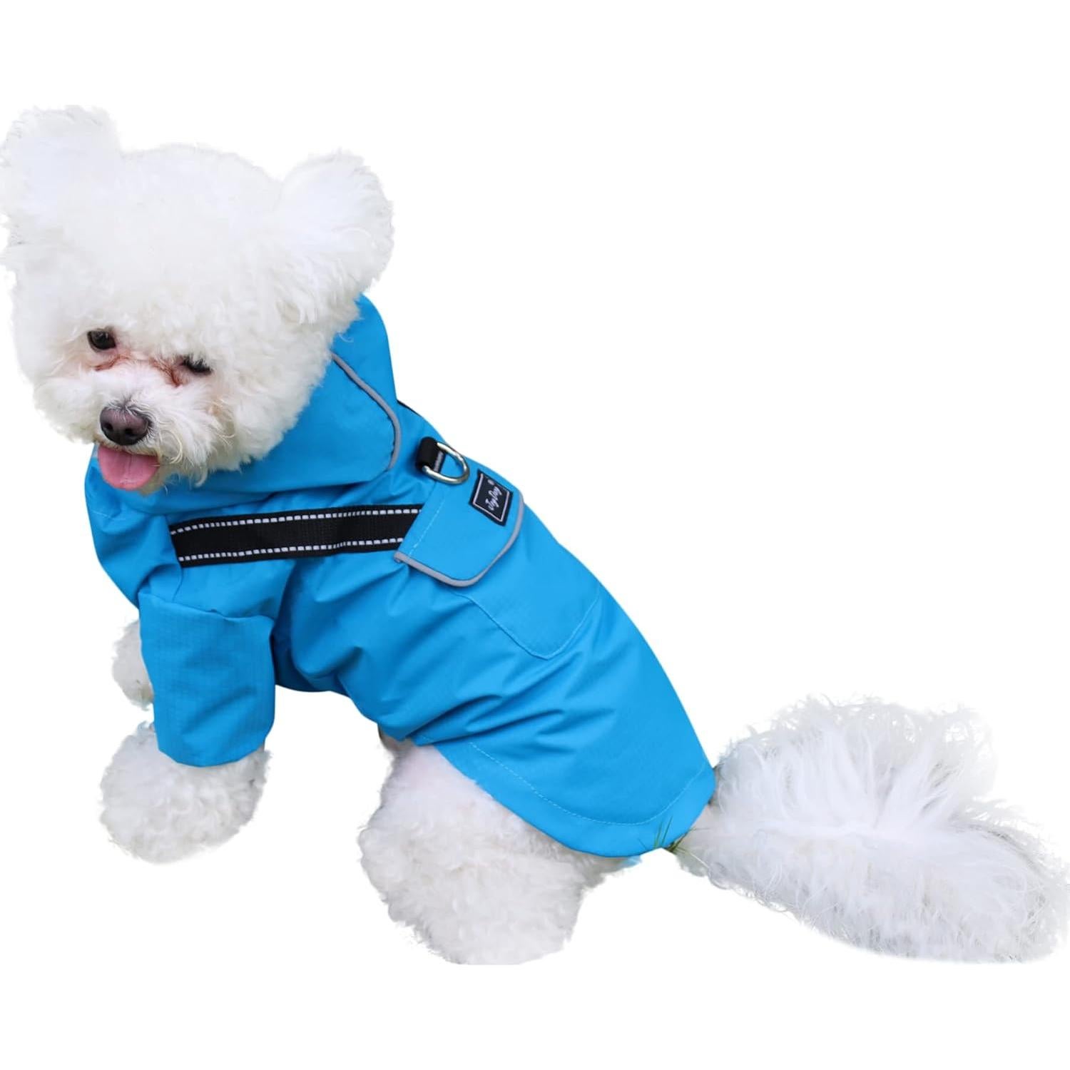 Impermeable para Perros JoyDaog XS Azul con Capucha y Bolsillos