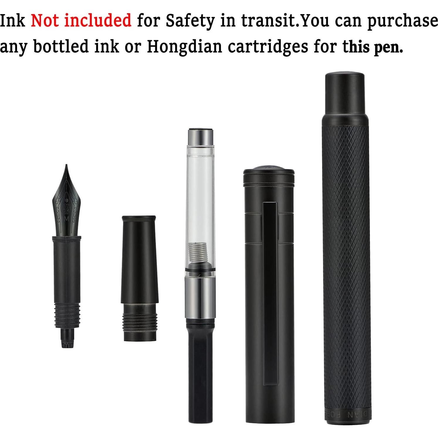 Pluma Fuente Hongdian Negra Punta Media con Estuche de Metal