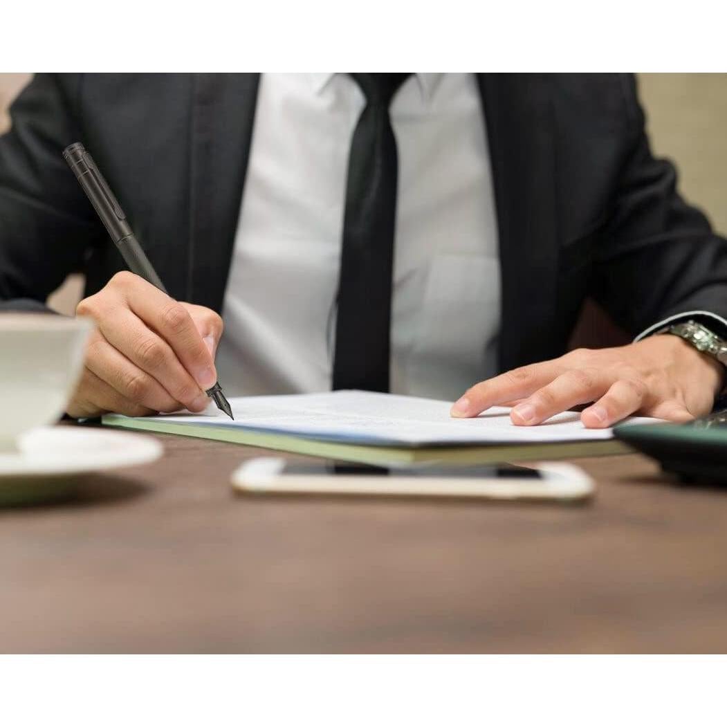 Pluma Fuente Hongdian Negra Punta Media con Estuche de Metal