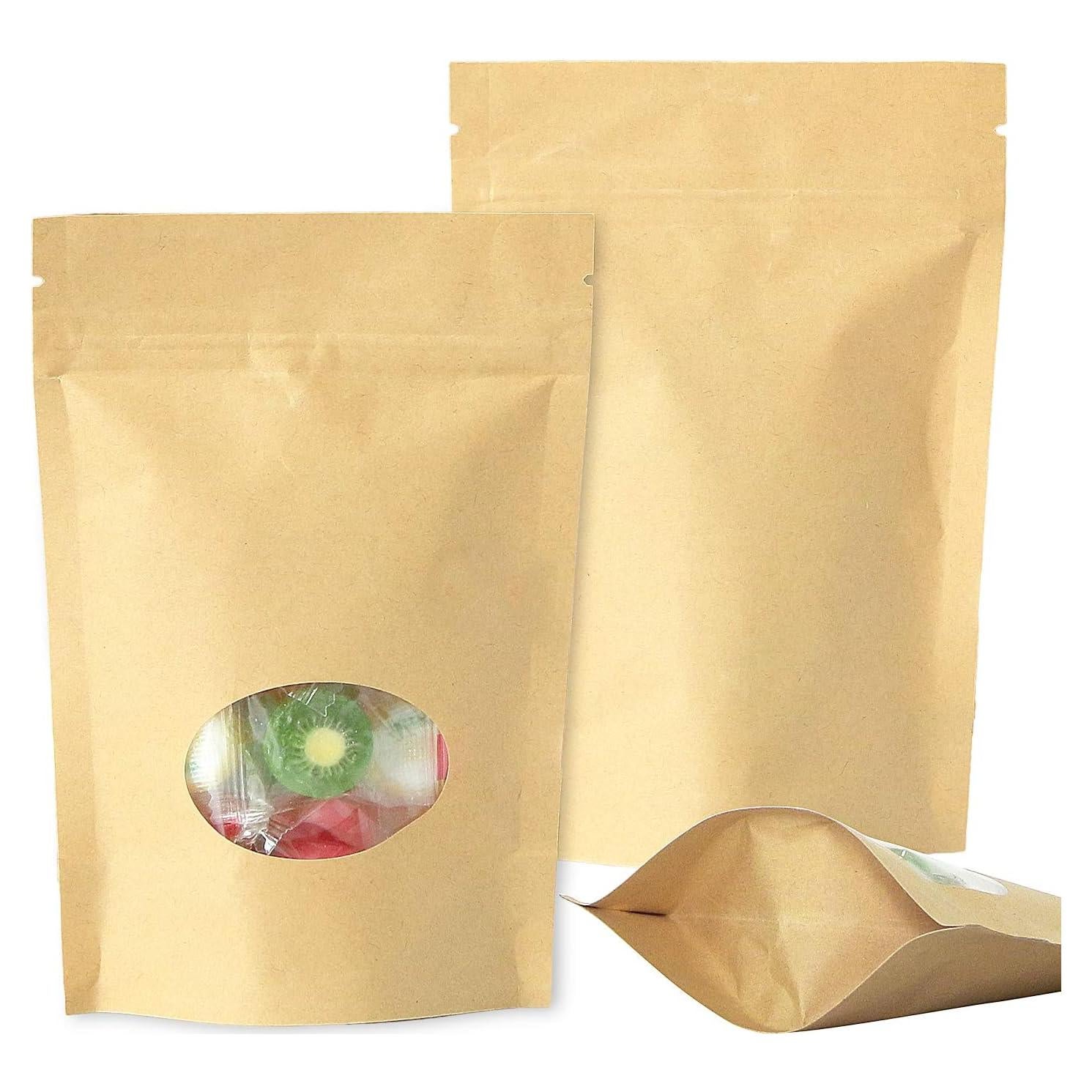 Bolsas de pie Kraft con ventana SumDirect 50Pcs 11x16cm