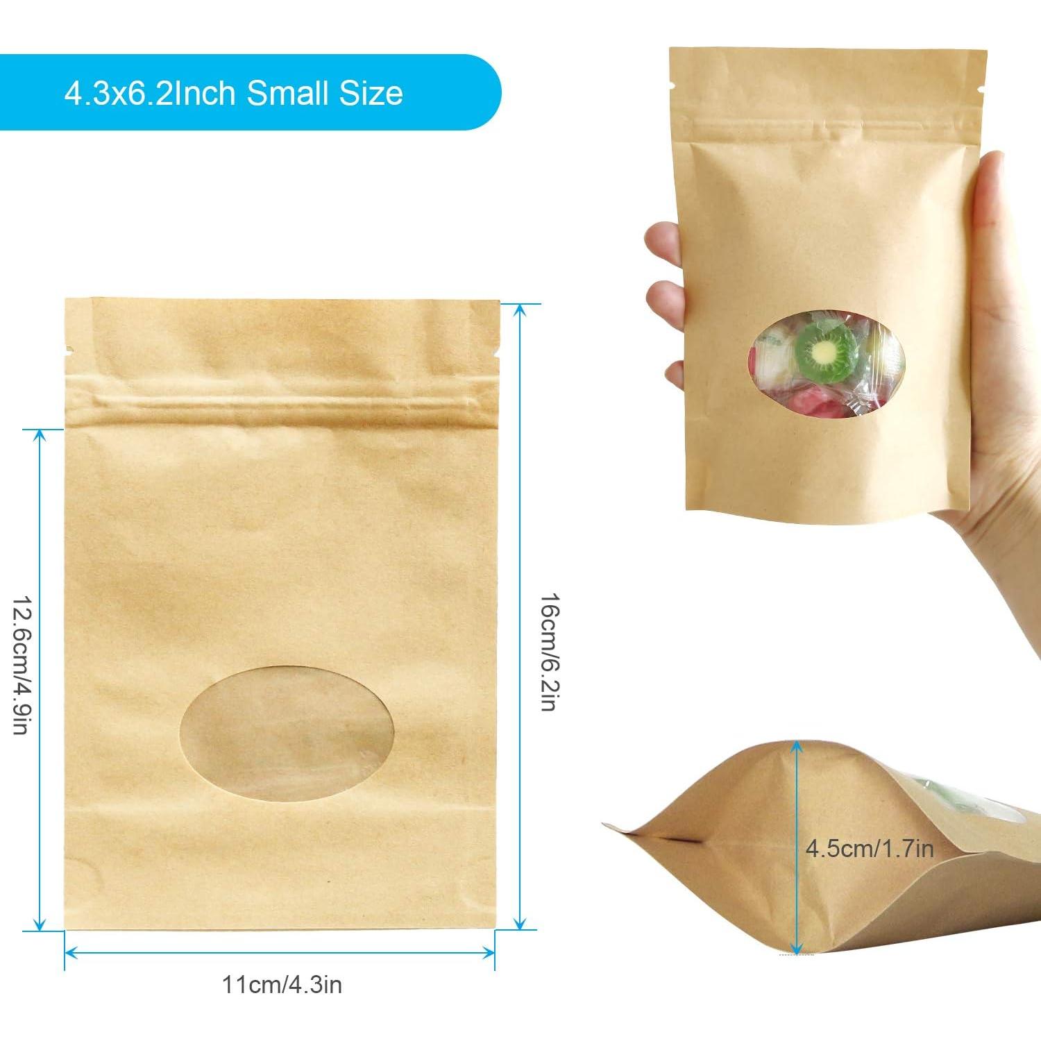 Bolsas de pie Kraft con ventana SumDirect 50Pcs 11x16cm