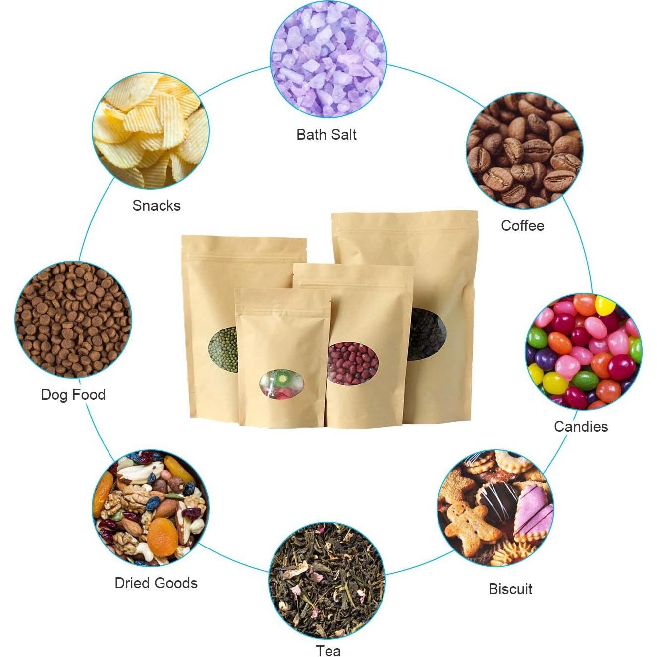 Bolsas de pie Kraft con ventana SumDirect 50Pcs 11x16cm