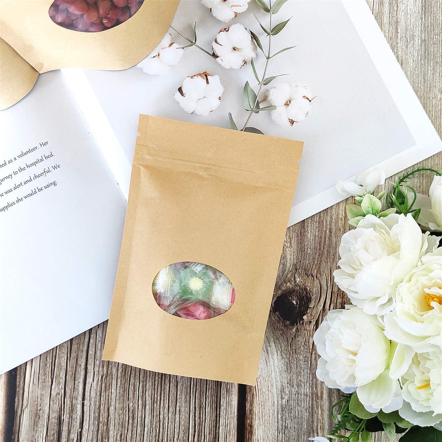 Bolsas de pie Kraft con ventana SumDirect 50Pcs 11x16cm