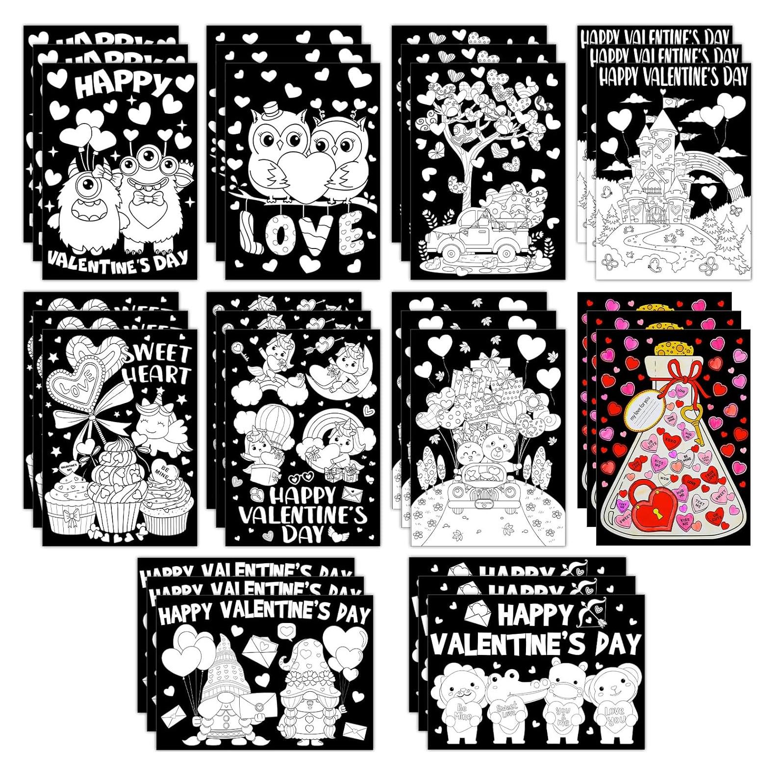 Zhanmai 30 Piezas Carteles de San Valentín para Colorear DIY