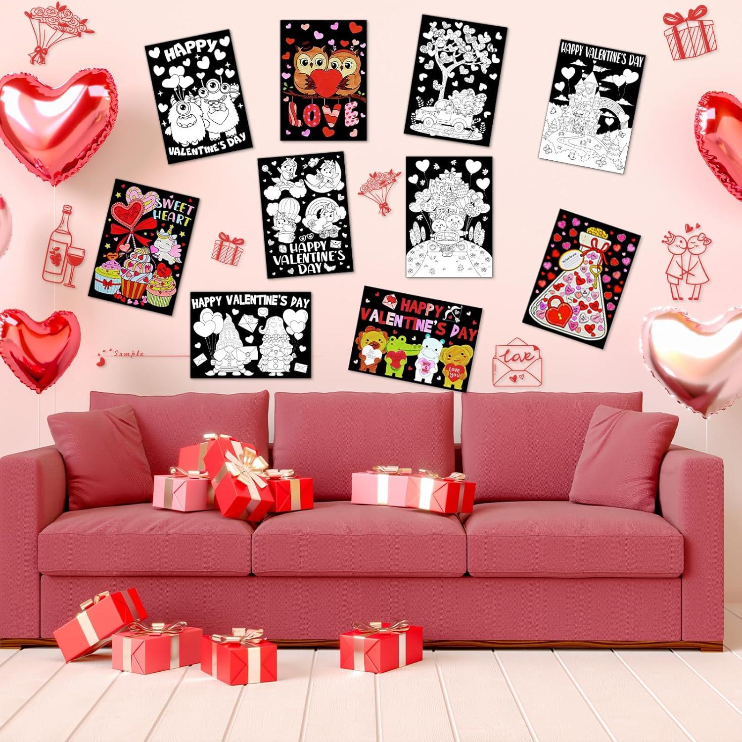 Zhanmai 30 Piezas Carteles de San Valentín para Colorear DIY