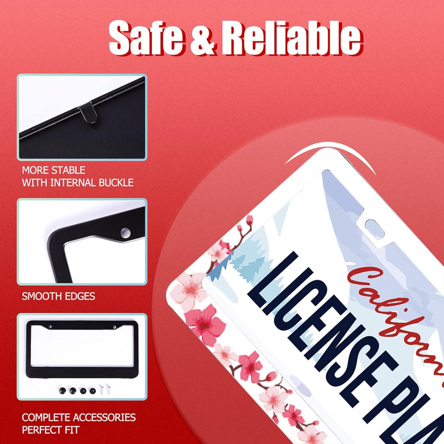 Marco de Placa de Licencia Omw2fyb Floral de Acero Inoxidable 30.99x15.24cm