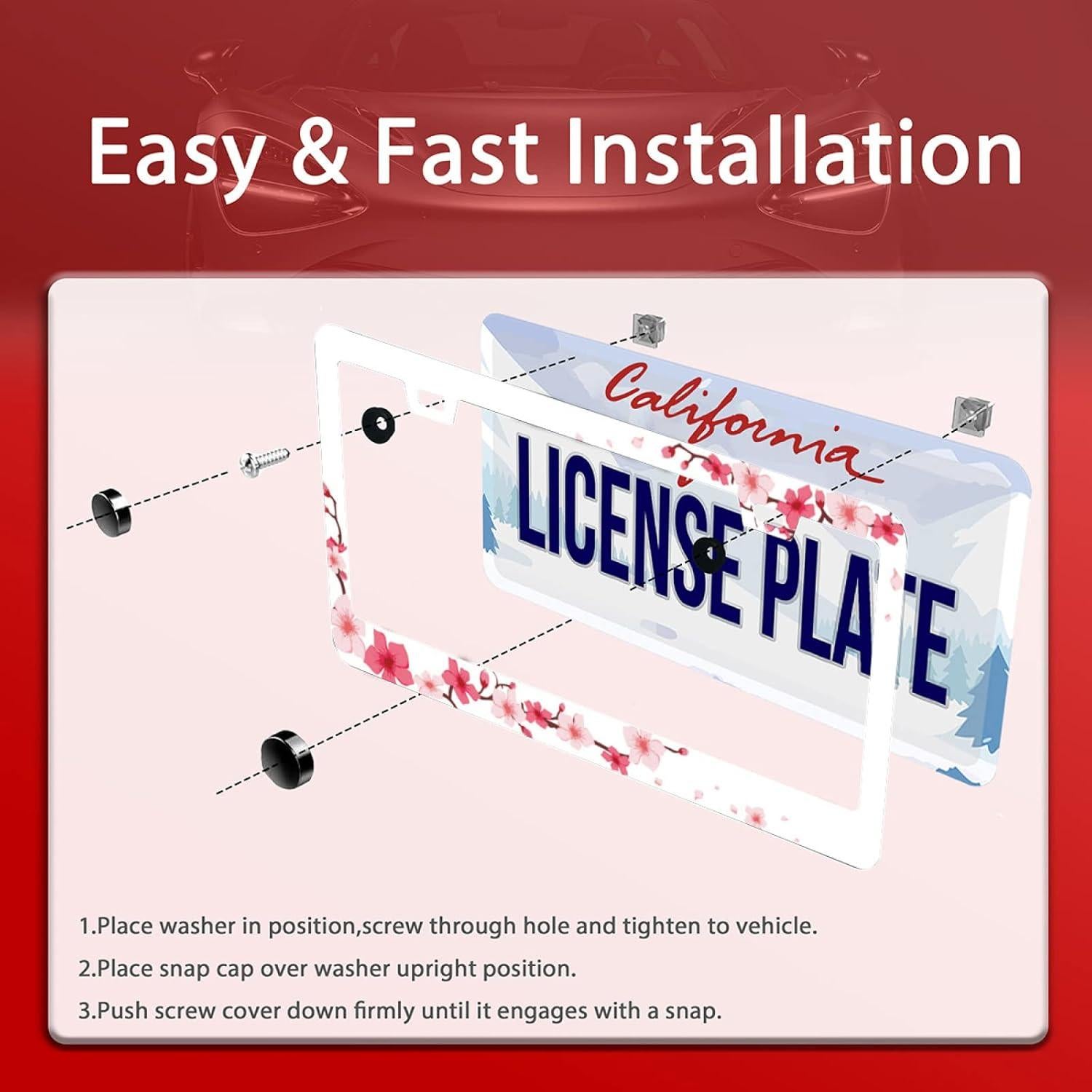 Marco de Placa de Licencia Omw2fyb Floral de Acero Inoxidable 30.99x15.24cm