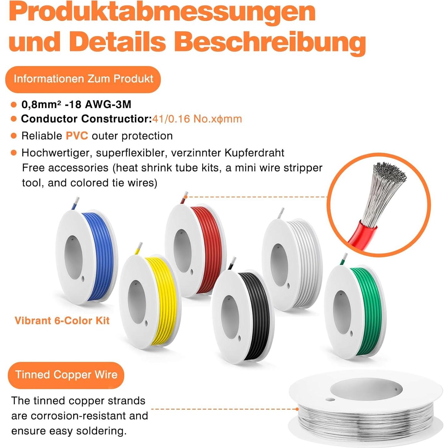 Cable eléctrico de PVC 18 AWG SCHDRA 6 colores 3 metros