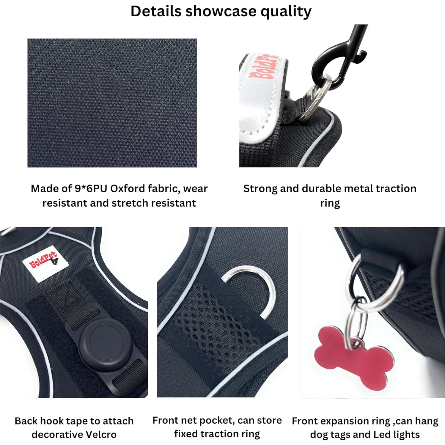 Arnés para Perros BOLDPET con Soporte para Airtag - Negro