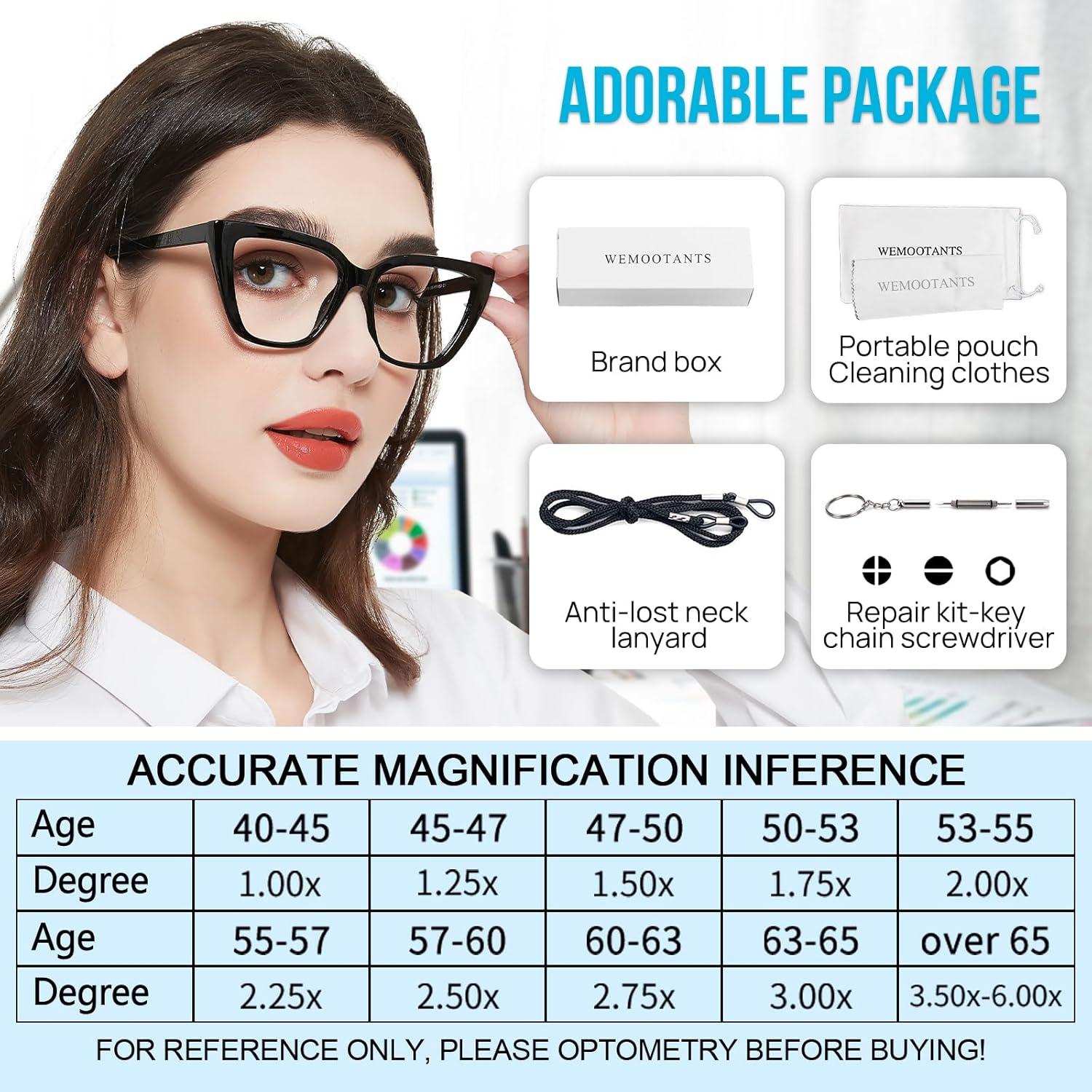 Gafas de lectura grandes estilo gato WEMOOTANTS 1.0x a 4.0x