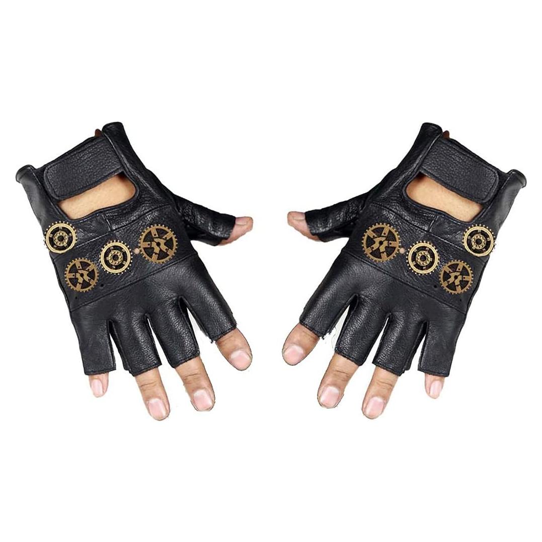 Guantes Sin Dedos Maysong Punk Gótico Unisex Cuero 15.5cm