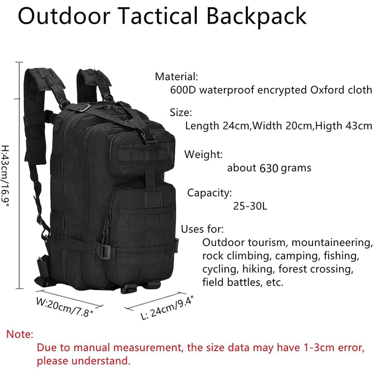 Mochila Táctica Lawaia 30L Negra para Senderismo y Camping