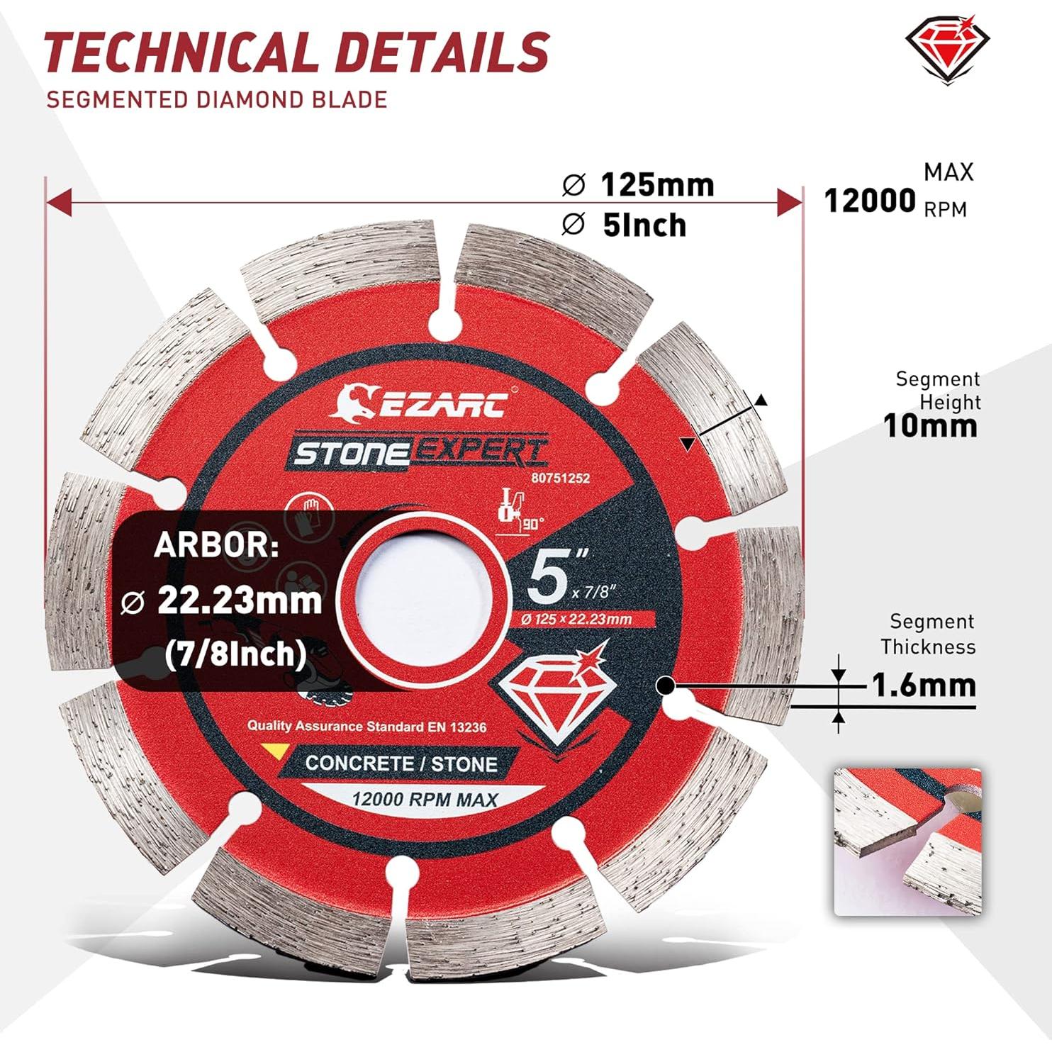 Hoja de Diamante Segmentada EZARC 5" para Amoladora Angular