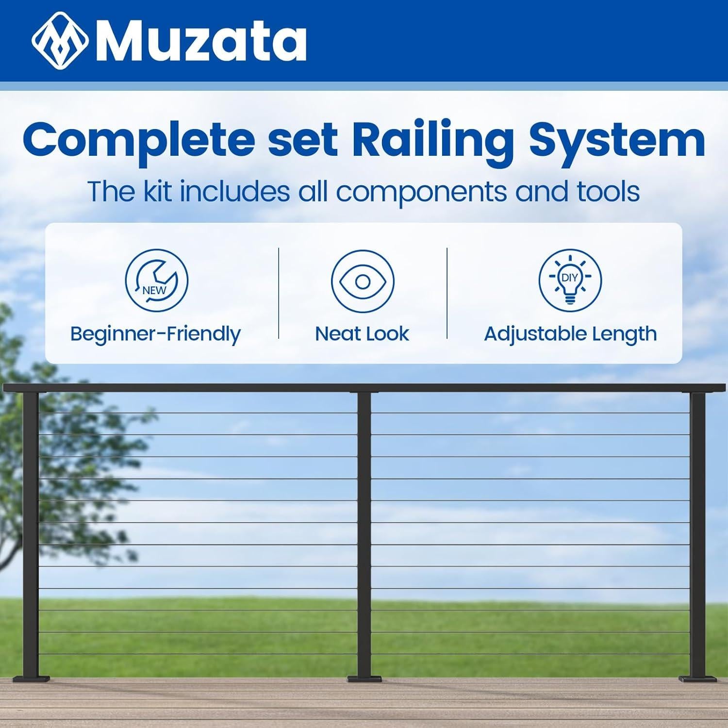 Kit Completo de Barandilla de Cable Muzata 42" Ajustable