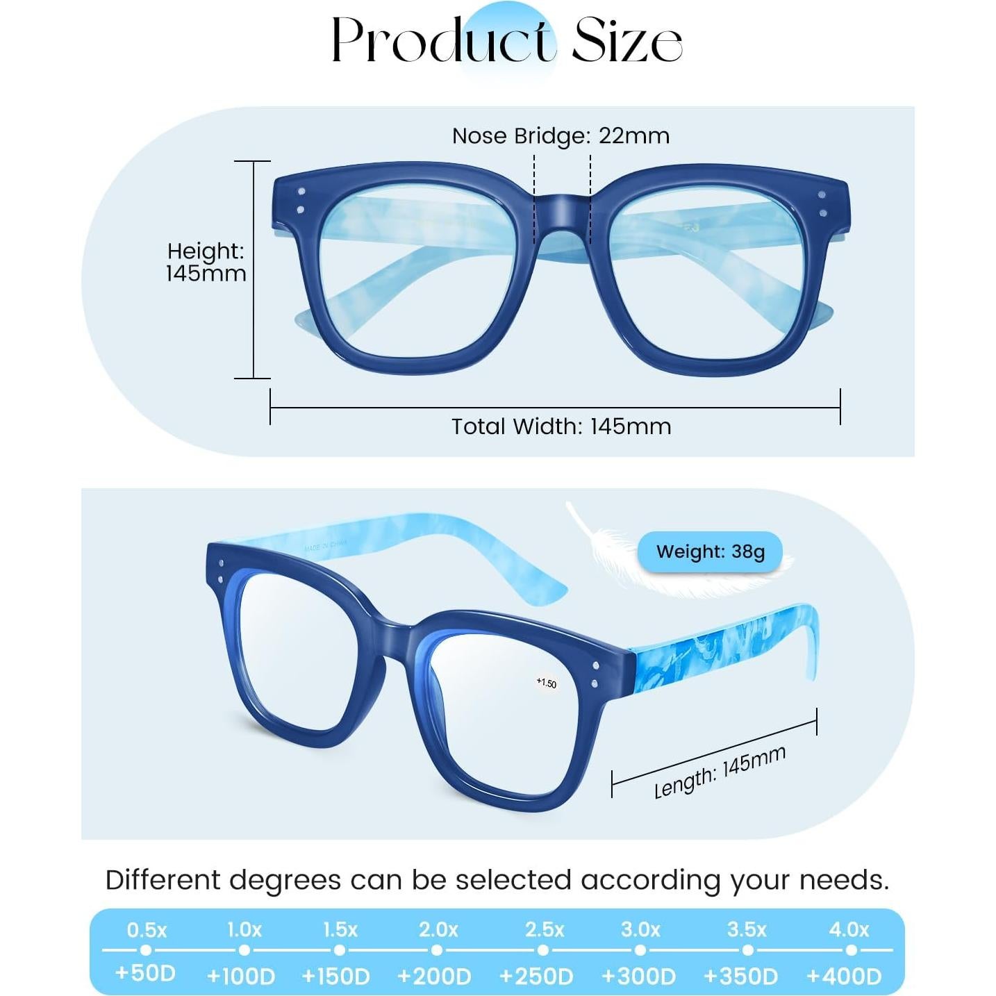 Gafas de Lectura MIZZEO Azul 1.0x Anti-Luz Azul Moda