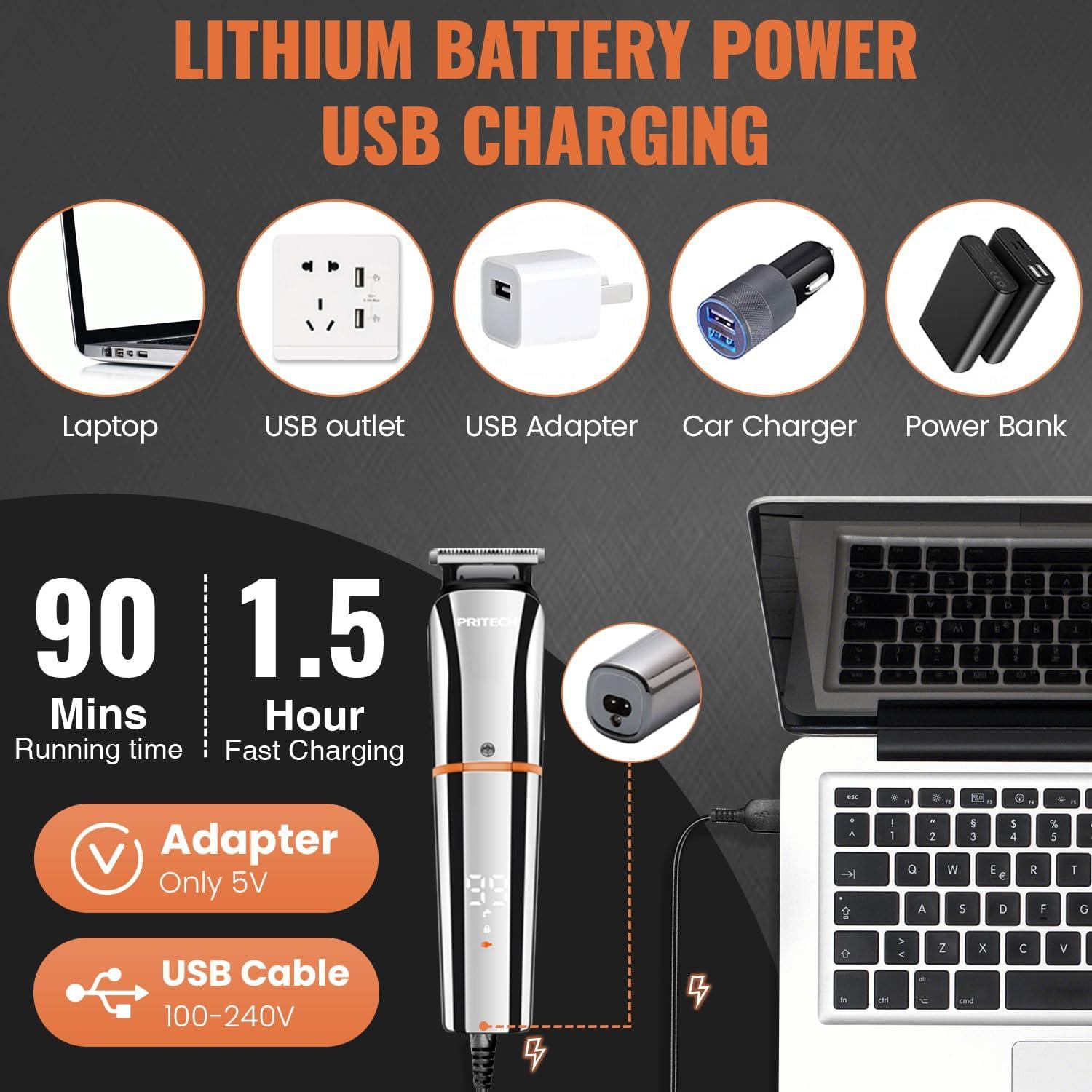 Recortadora de Barba PRITECH 6 en 1 Impermeable IPX6 Plata