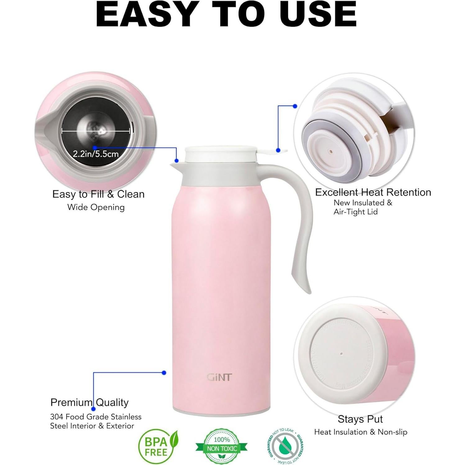 Termo de Café GiNT 1.5L Acero Inoxidable Rosa Doble Pared