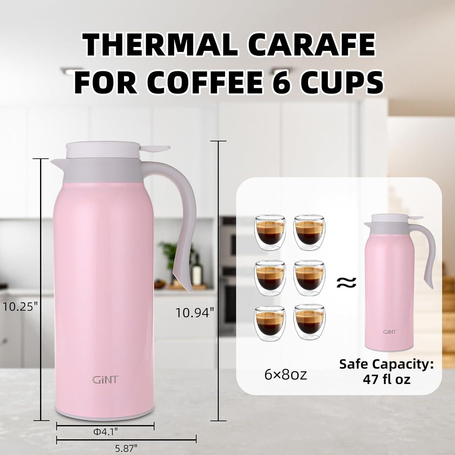 Termo de Café GiNT 1.5L Acero Inoxidable Rosa Doble Pared