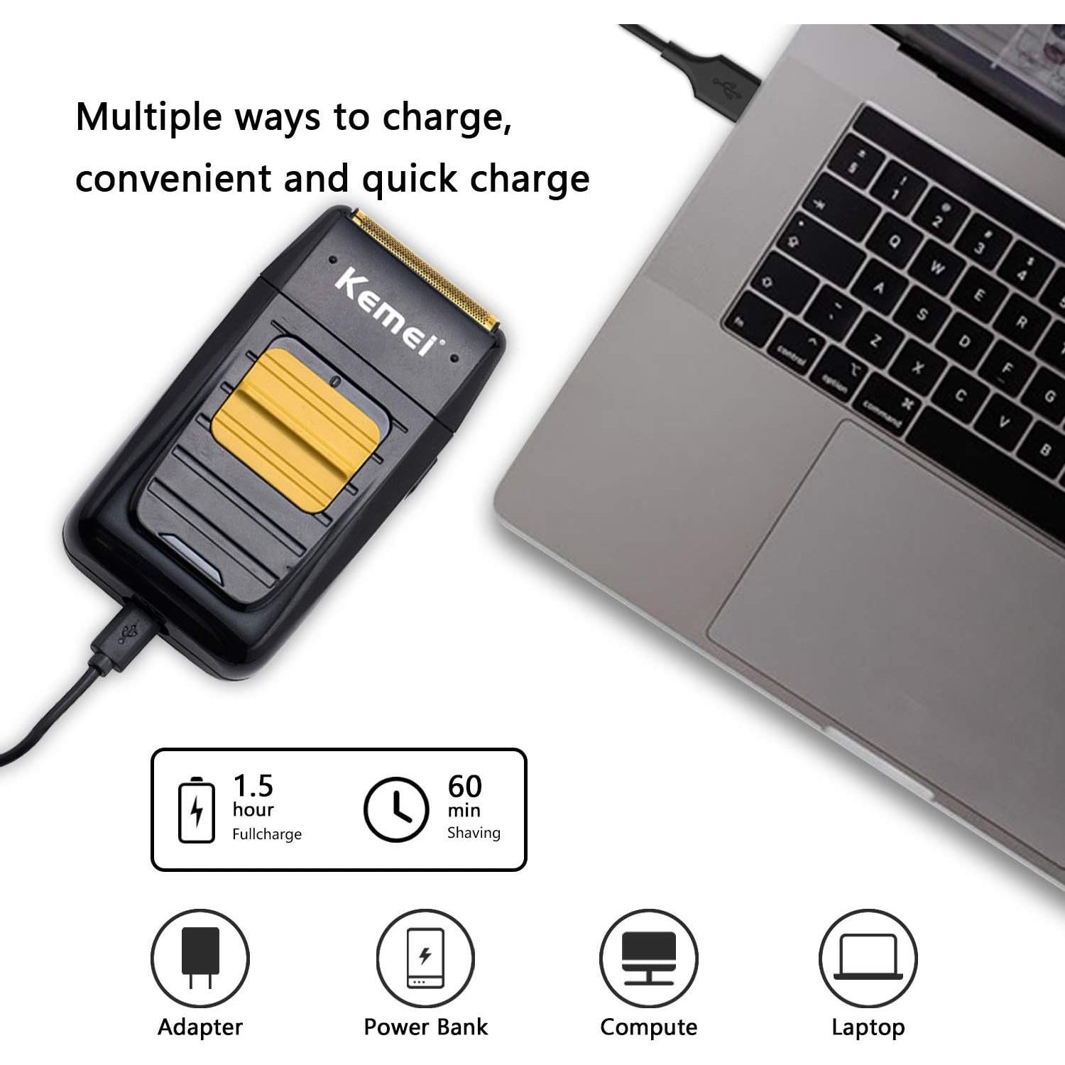 Afeitadora Eléctrica KEMEI KM-1102 Doble Lámina Inalámbrica