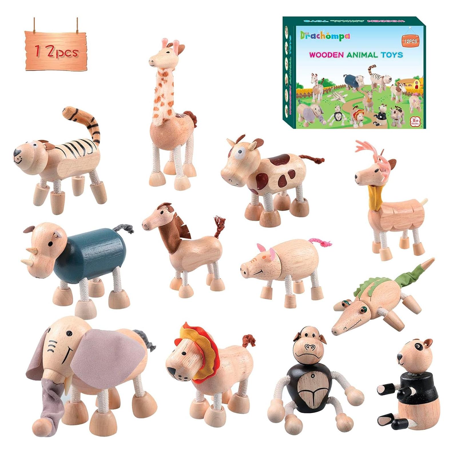 Conjunto de Juguetes de Animales de Madera Drachompa 12 Piezas