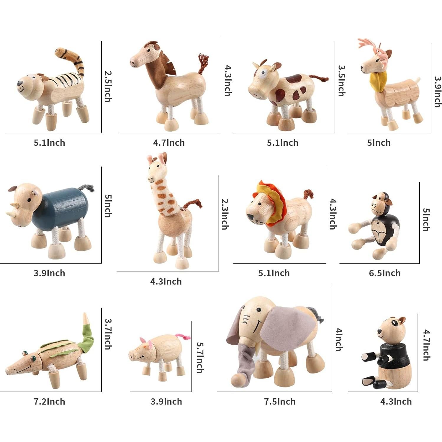 Conjunto de Juguetes de Animales de Madera Drachompa 12 Piezas