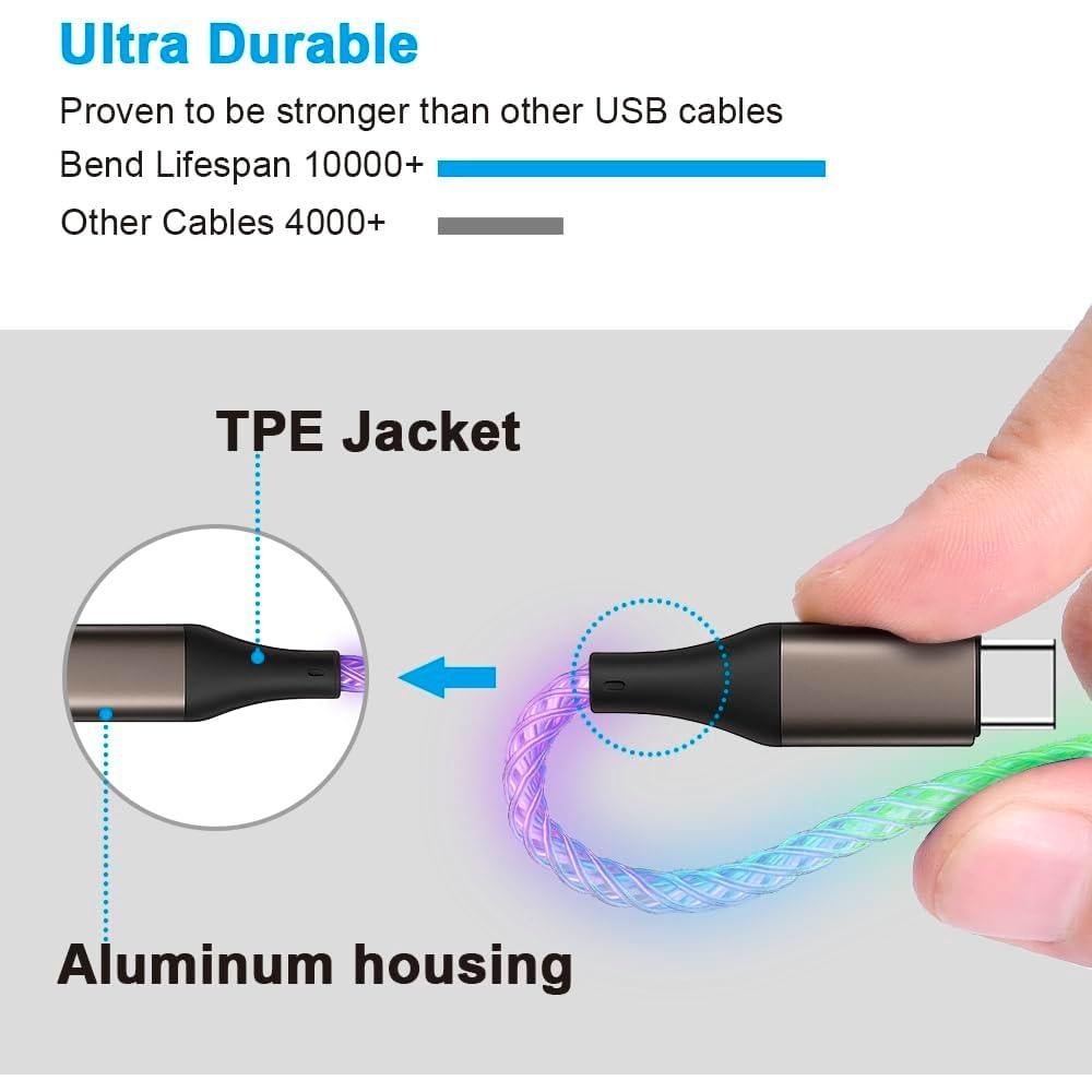 Cable USB C 0.91M Tomoson Carga Rápida LED RGB Compatible iPhone 15