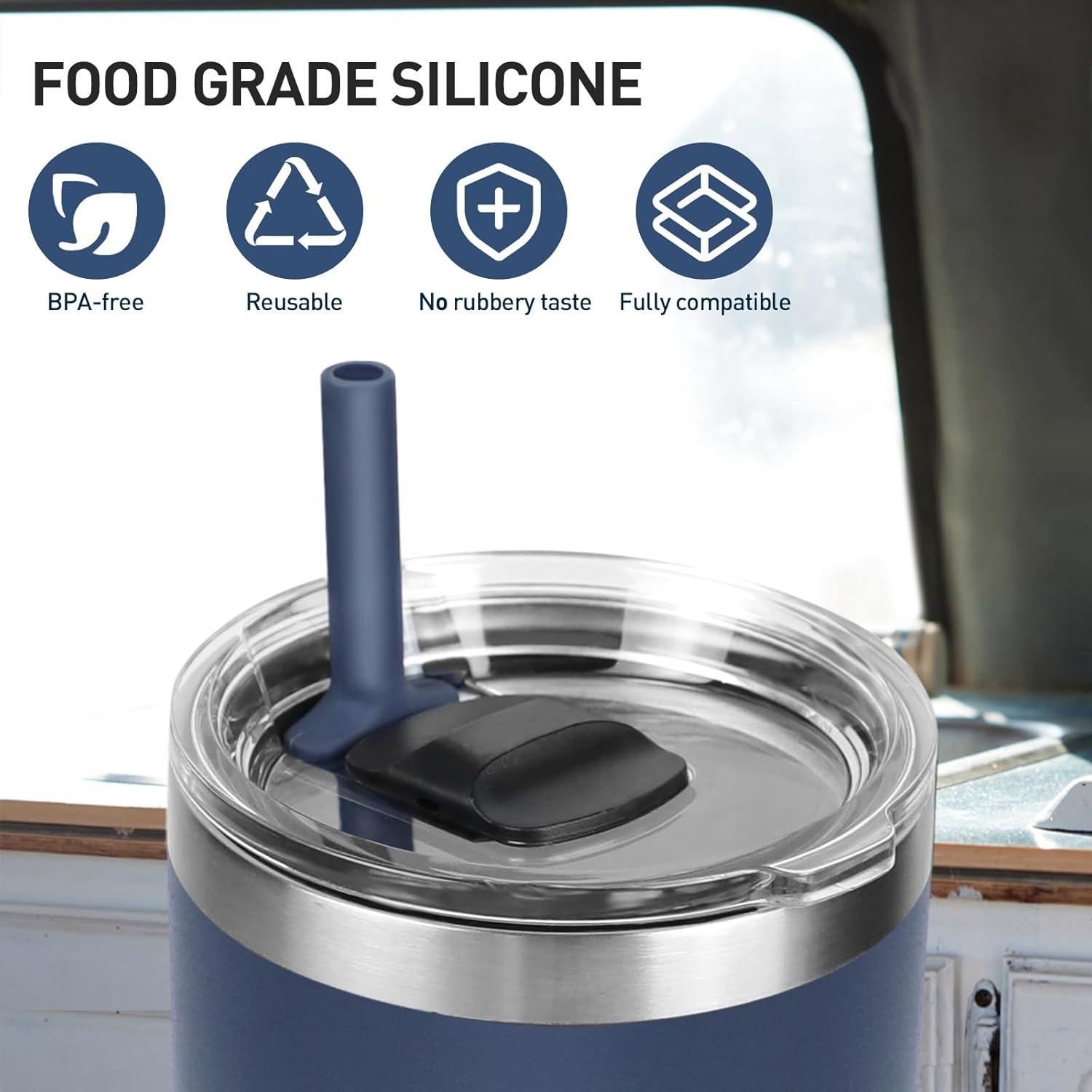 Popotes de Silicona Reutilizables MOVOLIVI para Yeti 30/20 oz