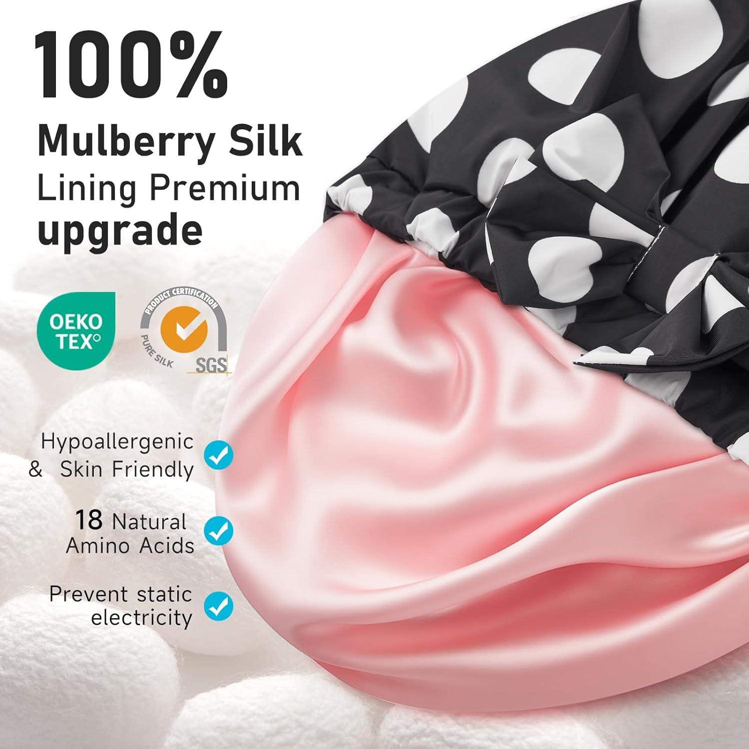 Gorro de Ducha de Seda LitBear Reutilizable Impermeable Puntos Negros