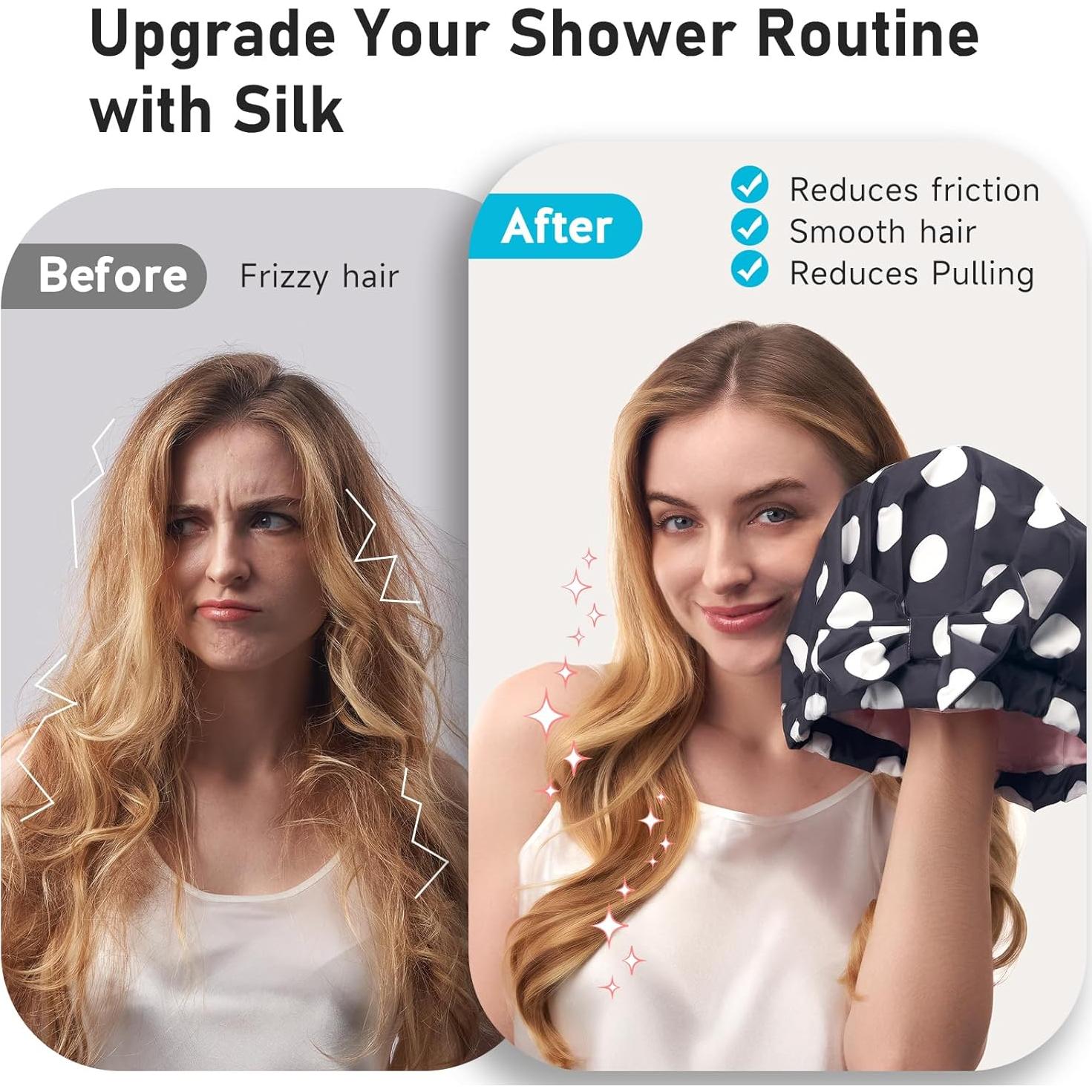 Gorro de Ducha de Seda LitBear Reutilizable Impermeable Puntos Negros