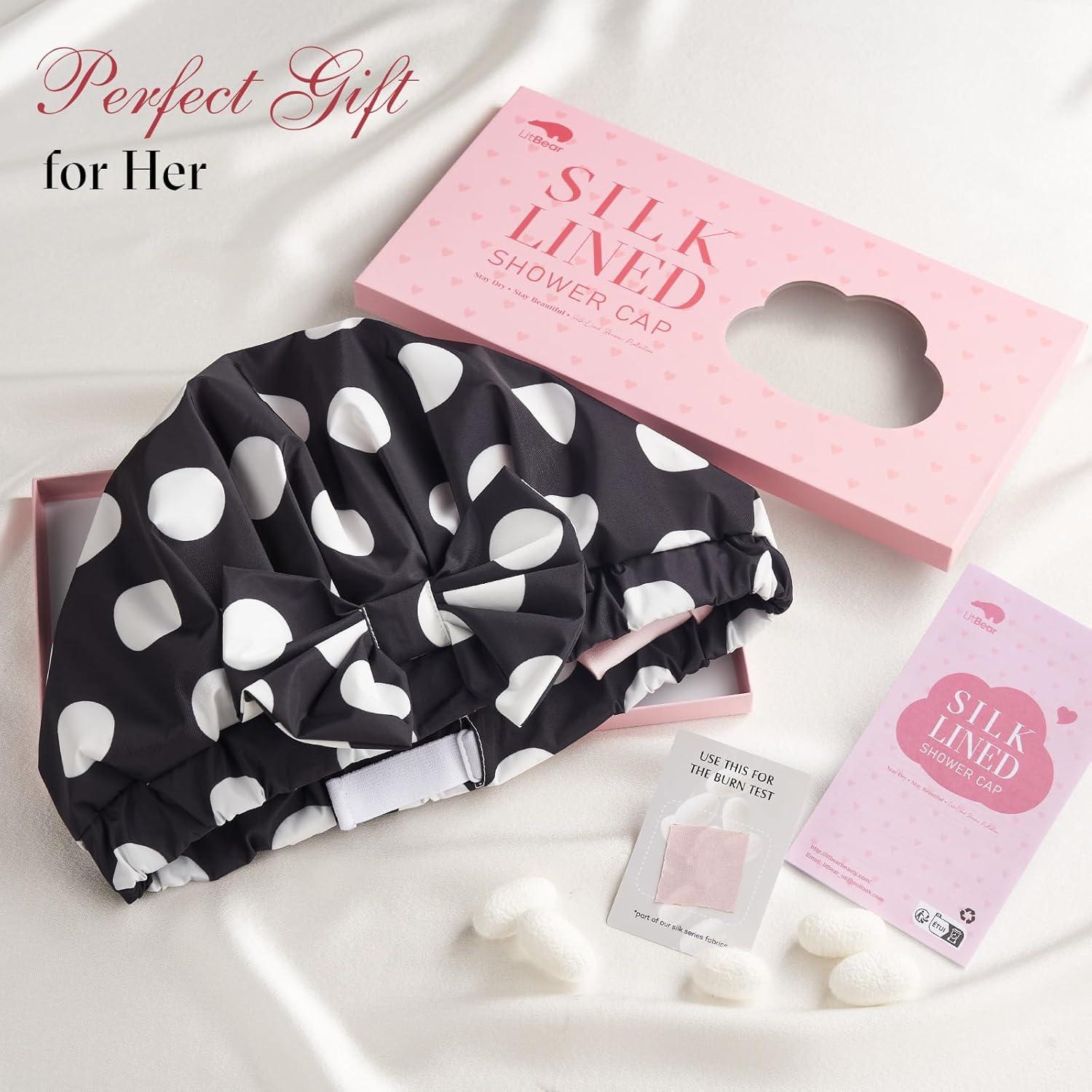 Gorro de Ducha de Seda LitBear Reutilizable Impermeable Puntos Negros